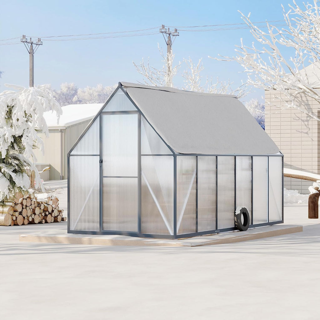 6 x 11 ft Outdoor Polycarbonate Greenhouse Kit, Heavy Duty Greenhouse with Reinforced Aluminum Frame, Adjustable Roof