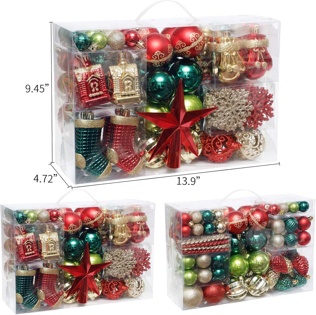 Tree Ornament, 132pcs Christmas Decoration Set Red Green Gold