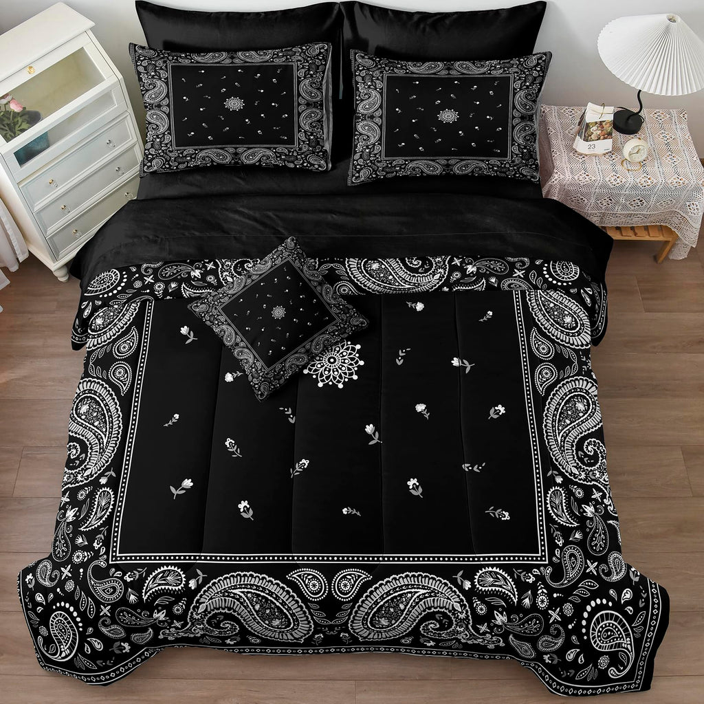 Paisley Comforter Set King Size 8 Pieces Bed in a Bag Black Comforter King Bohemian Style Black and White Bedding Set