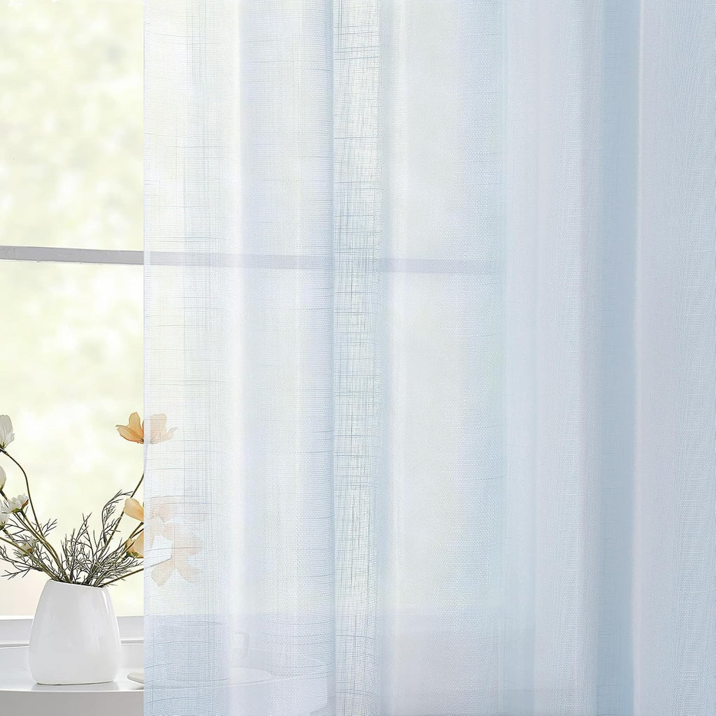 Baby Blue Pinch Pleated Sheer Curtains, 26" W x 63" L, 2 Panels