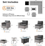 10 Pieces Patio Furniture Set, Outdoor Wicker Sectional Sofa with 42" Fire Pit Table Swivel Chairs