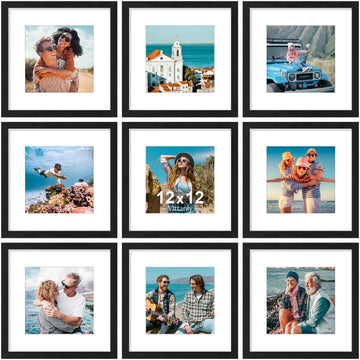 12x12 Picture Frames Set of 9 for Wall Mounting, Black