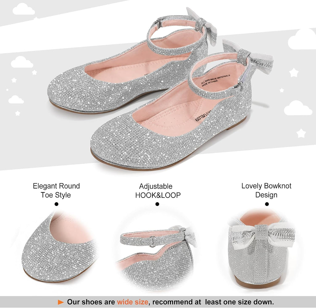 Girls Mary Jane Dress Shoes Princess Flats with Bow Wedding Party Flower Girl Back to School Shoes for Little Big Kids
