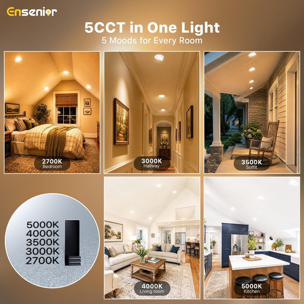 4 Inch Gimbal LED Recessed Light, 5CCT, 9W, 900LM, 12 Pack