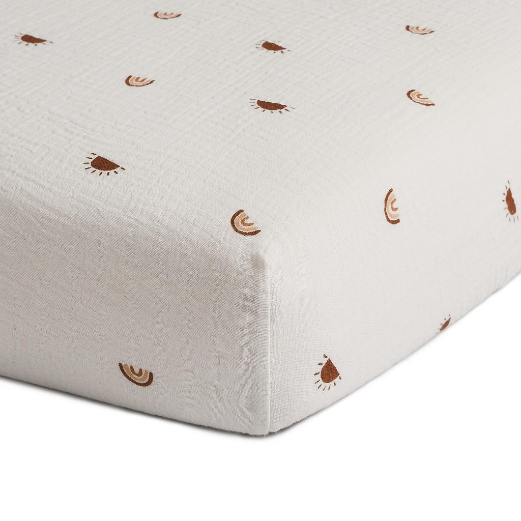 Muslin Fitted Crib Sheet, 100% Cotton, 28"x52", Sun Rainbow