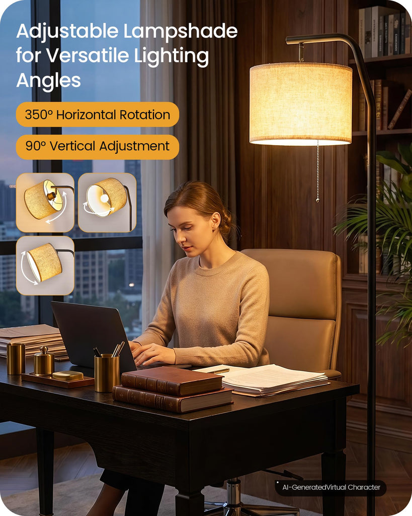 Tall Floor Lamps, 3 Color Temperatures Bulb & Pull Chain Memory