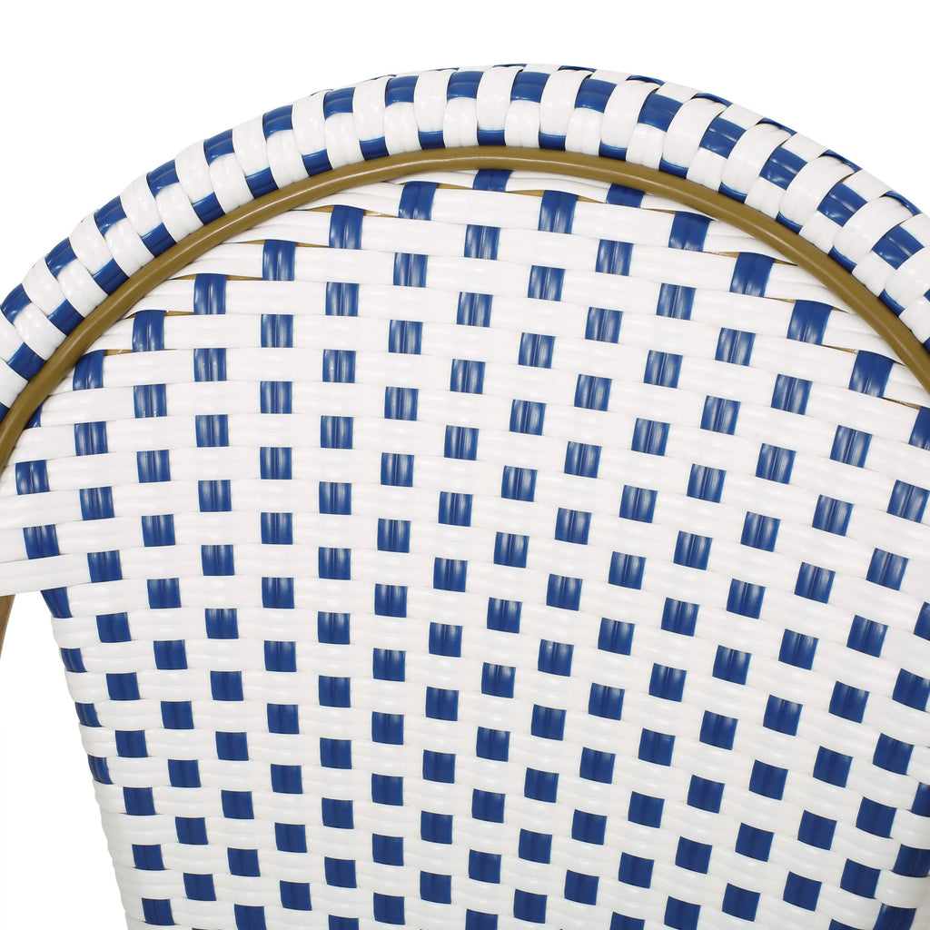 Philomena Outdoor French Bistro Chair (Set of 4), Blue + White + Bamboo Print Finish