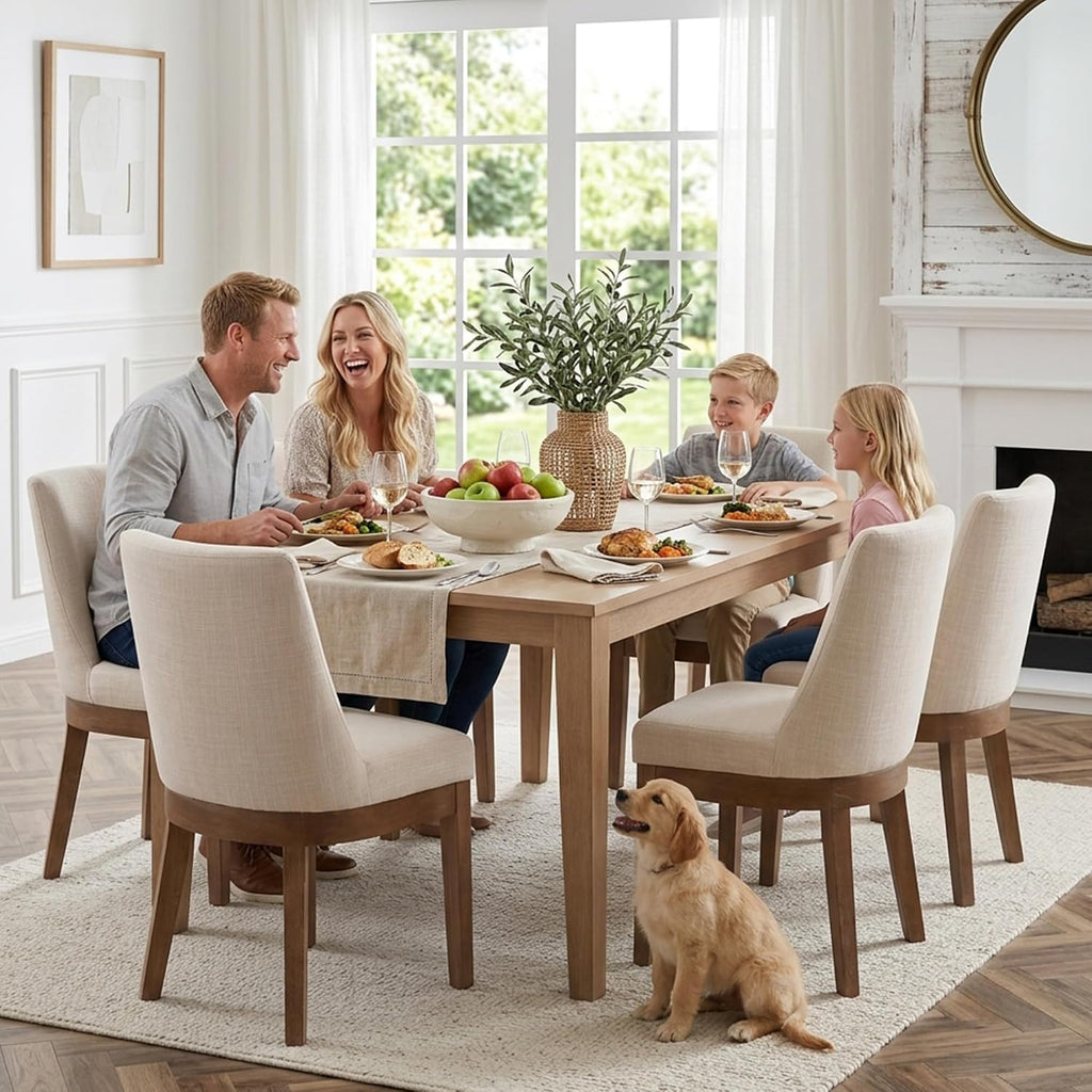 Modern Dining Chairs Set of 4 with Comfortable Back Support, Farmhouse Soft Linen Upholstered Kitchen Dining Room