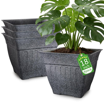 4-Pack 18 Inch Large Outdoor Planters, Stone-Like Finish, Gray
