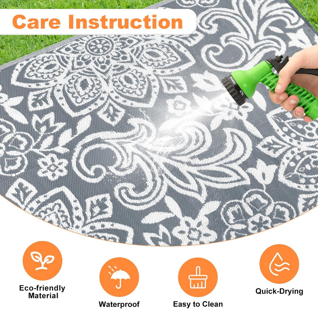 Waterproof Outdoor Rug - Reversible Mandala Outdoor Plastic Straw Rug, Durable Foldable Patio Rug for RV
