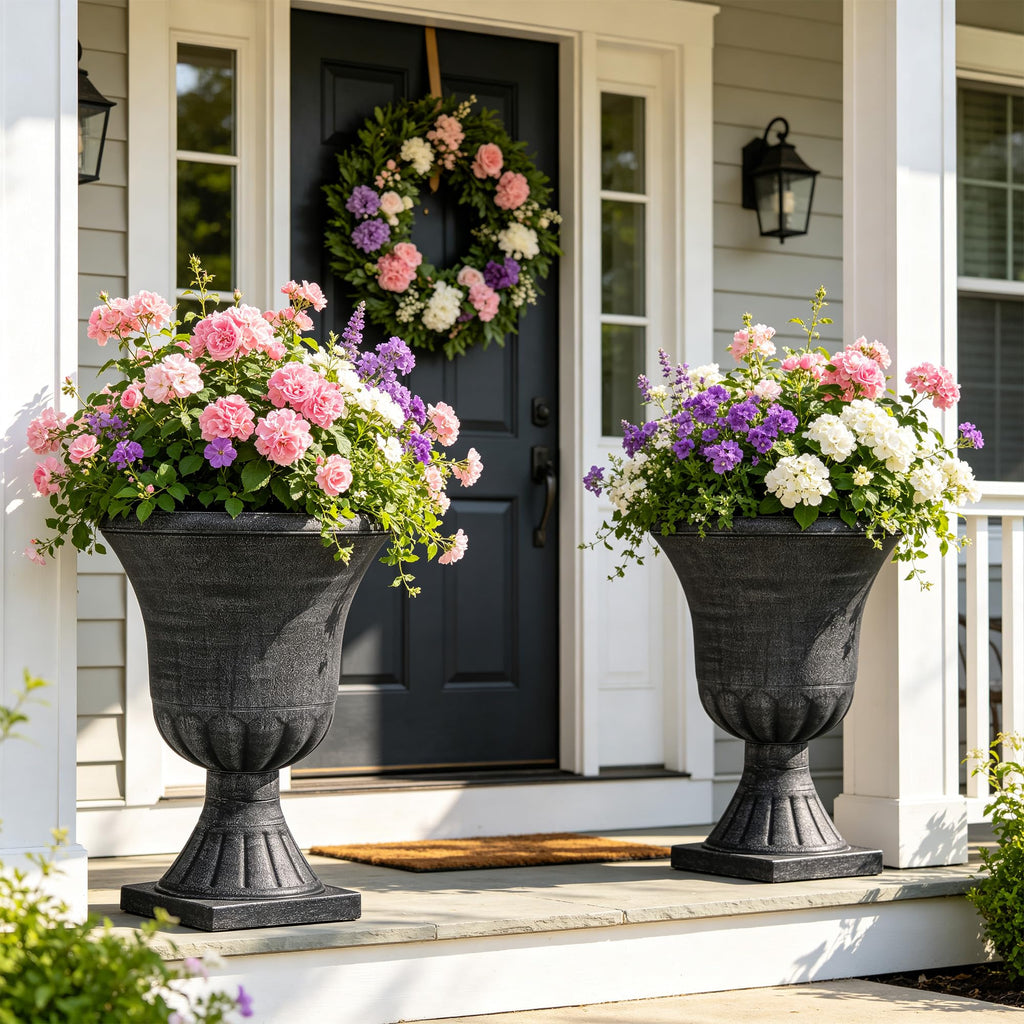 Autodaya 22" Large Pots for Plants Outdoor, Washed Black Planters Set of 2