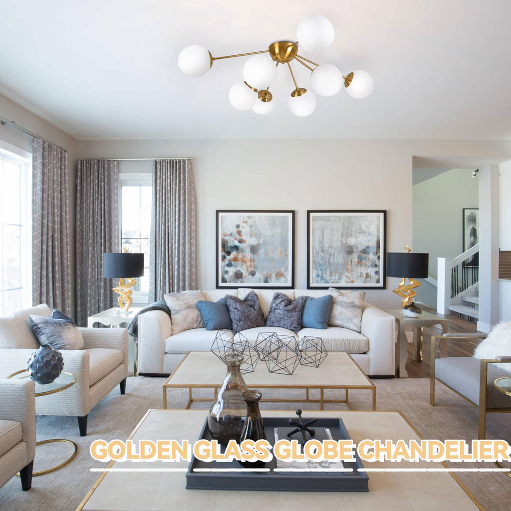 8 Light Mid Century Modern Ceiling Light Semi Flush Mount Ceiling Light Fixture Globe Lights Sputnik Chandelier with