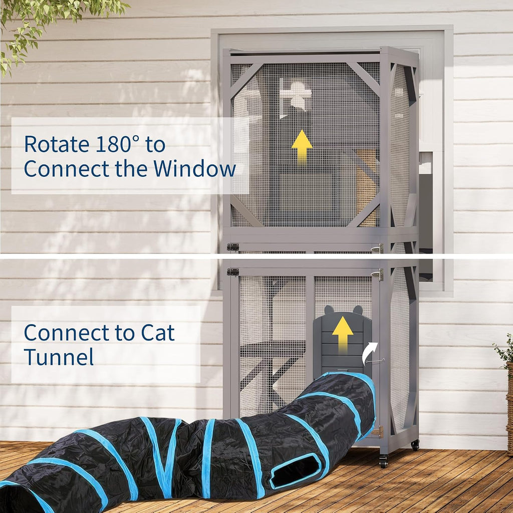 68" Outdoor Wooden Catio for Cats - Grey (172.7 * 82 * 79cm)