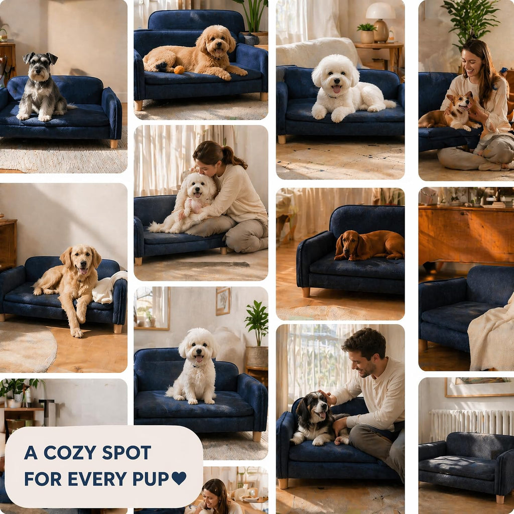 Dog Couch Bed for Small to Medium Dogs, Orthopedic Bolster Dog Sofa Bed with Removable Washable Cover, Elevated Pet