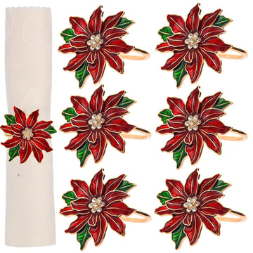 Christmas Napkin Rings Set of 6 Poinsettia Napkin Rings Christmas Napkin Holder for Cloth Napkins