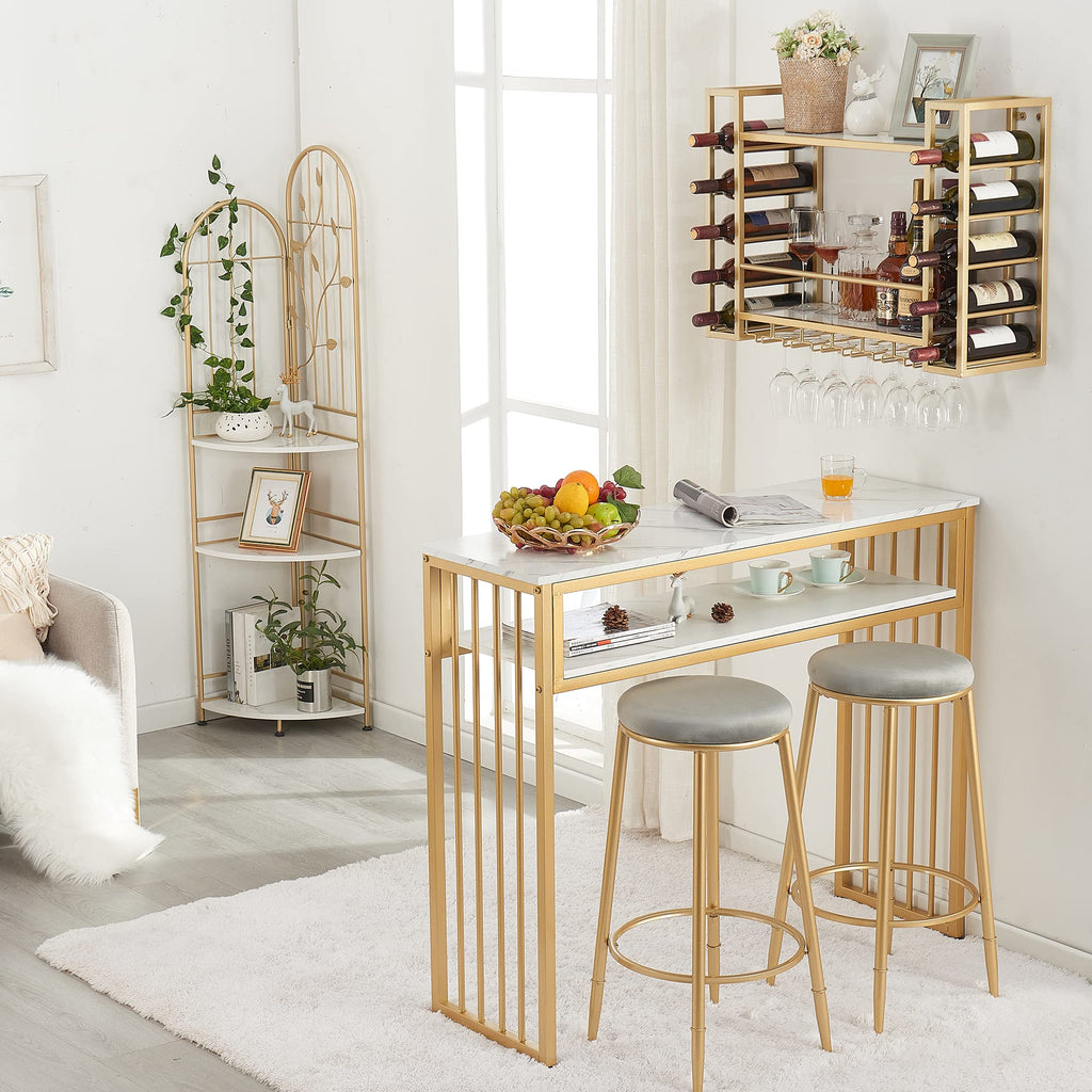 Wall Mounted Wine Rack with Glass Holder, Metal Bottle Holder Wine Storage Display Shelf Bar Dining Room Kitchen