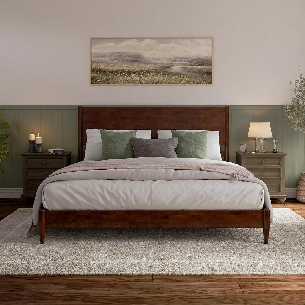 Pasadena King Solid Wood Low Profile Platform Bed, Walnut