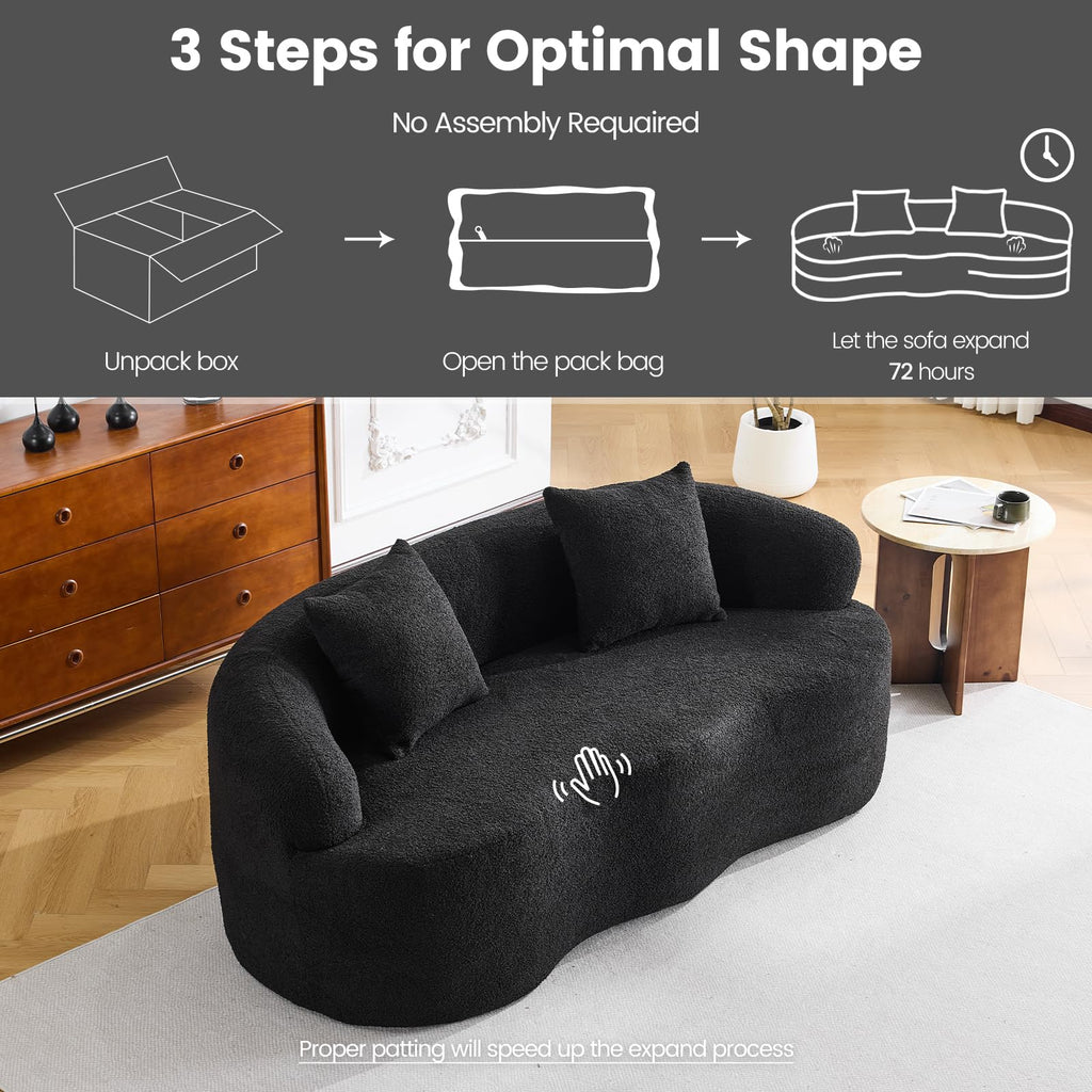 72" Curved Loveseat, Deep Seat Couch, No Assembly, Black