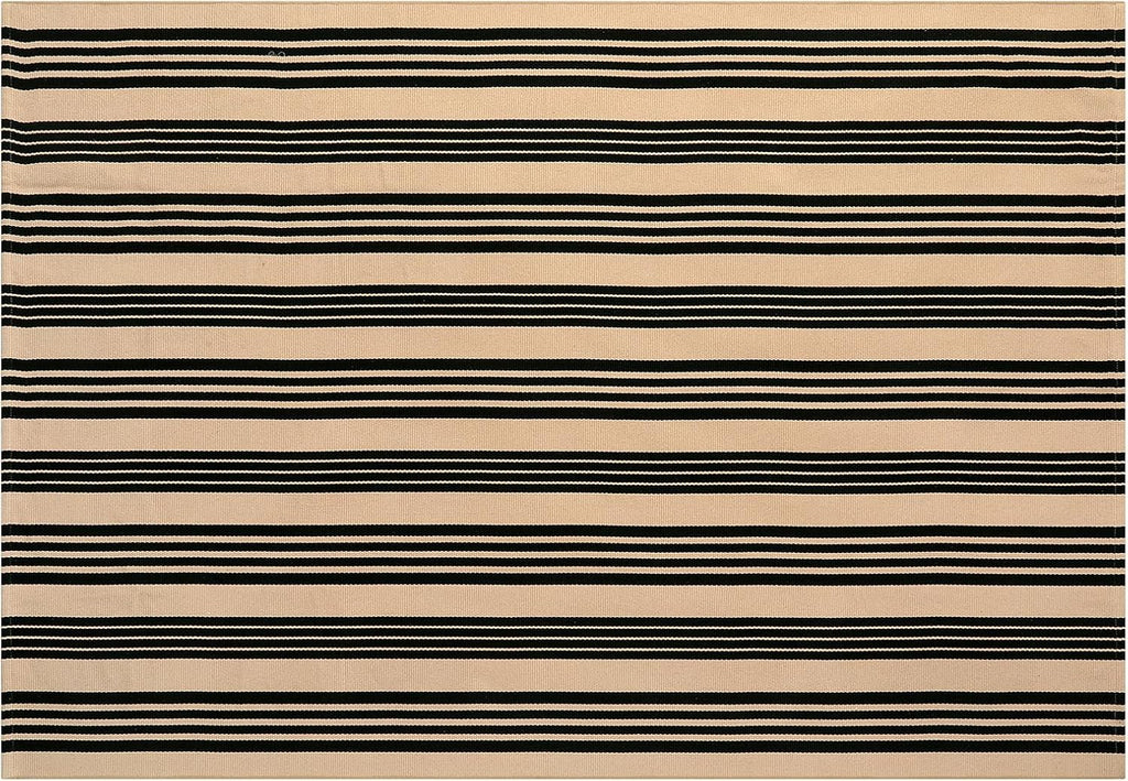 Outdoor Patio Rug 5'x7', Black and Tan Striped Outdoor Rugs Machine Washable Area Rugs Cotton Hand W