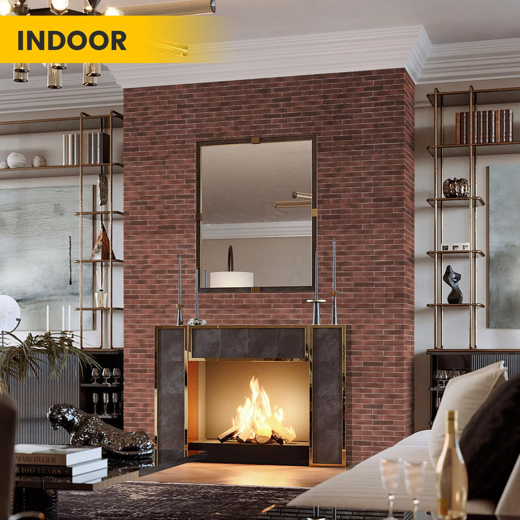 100 Pcs Vintage Red Faux Thin Brick Tiles Veneers, Inorganic Modified Clay, 14 Sq.Ft, Interior Wall Decor Backsplash