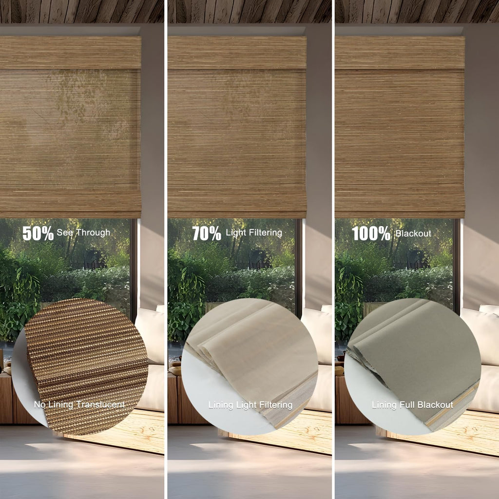 Motorized Bamboo Roman Blinds with Remote, Woven Roman Shades Compatible with Alexa Google Home, Automatic Bamboo
