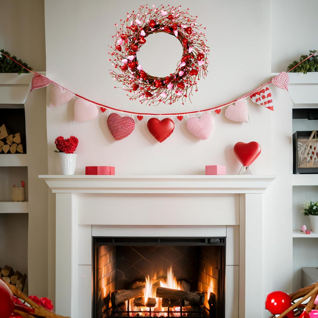 Valentine's Day Wreath 20 Inches Valentines Day Wreaths for Front Door Not Easy to Fall Off The Red Heart Shaped