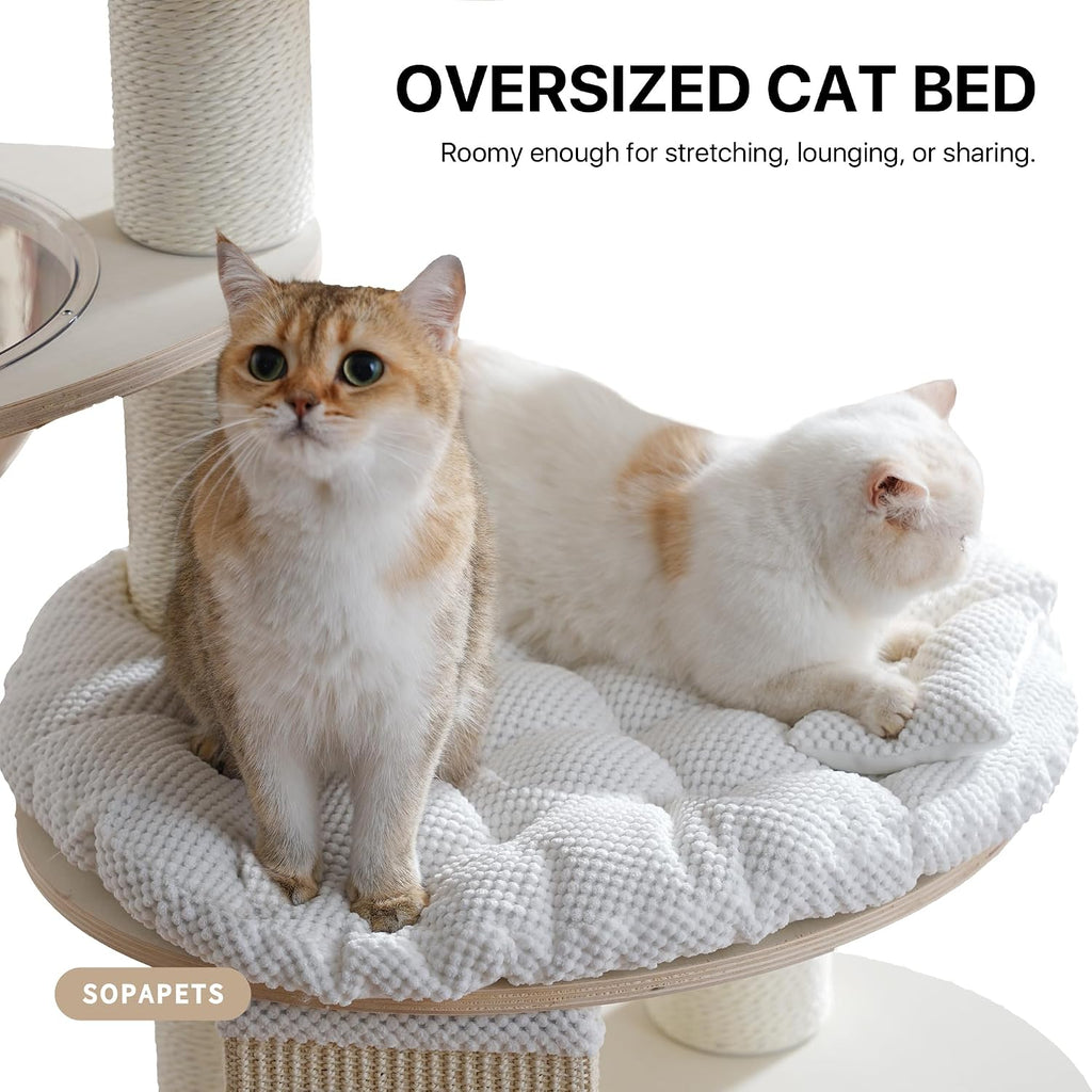 Modern Luxury Wood Cat Tree Tower for Large Cats, Wooden Cat Tower with Scratching Posts, Hammock, Oversized Perch