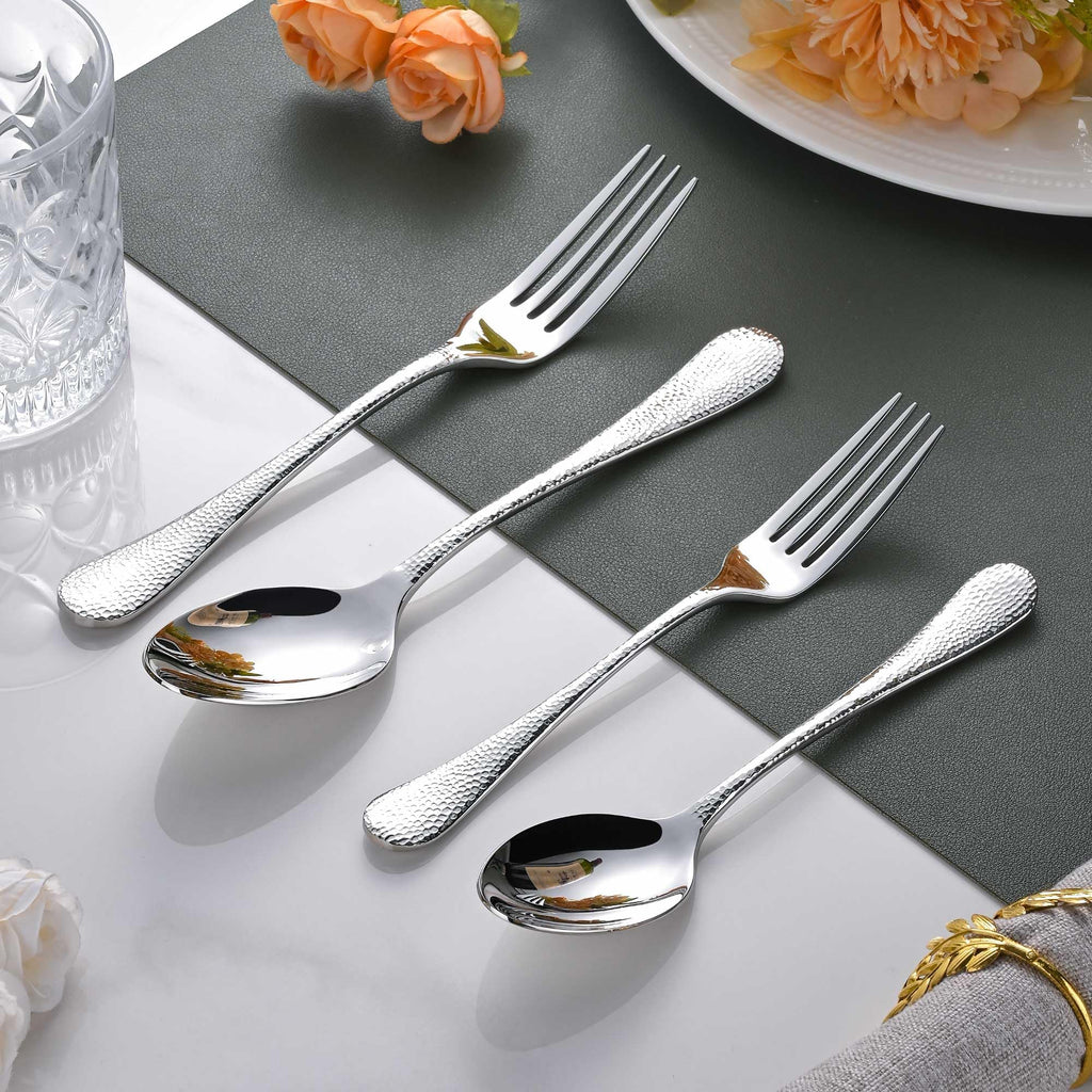 Heavy Hammered Silverware Set for 8, 40 PCS 18/10 Stainless Steel Flatware