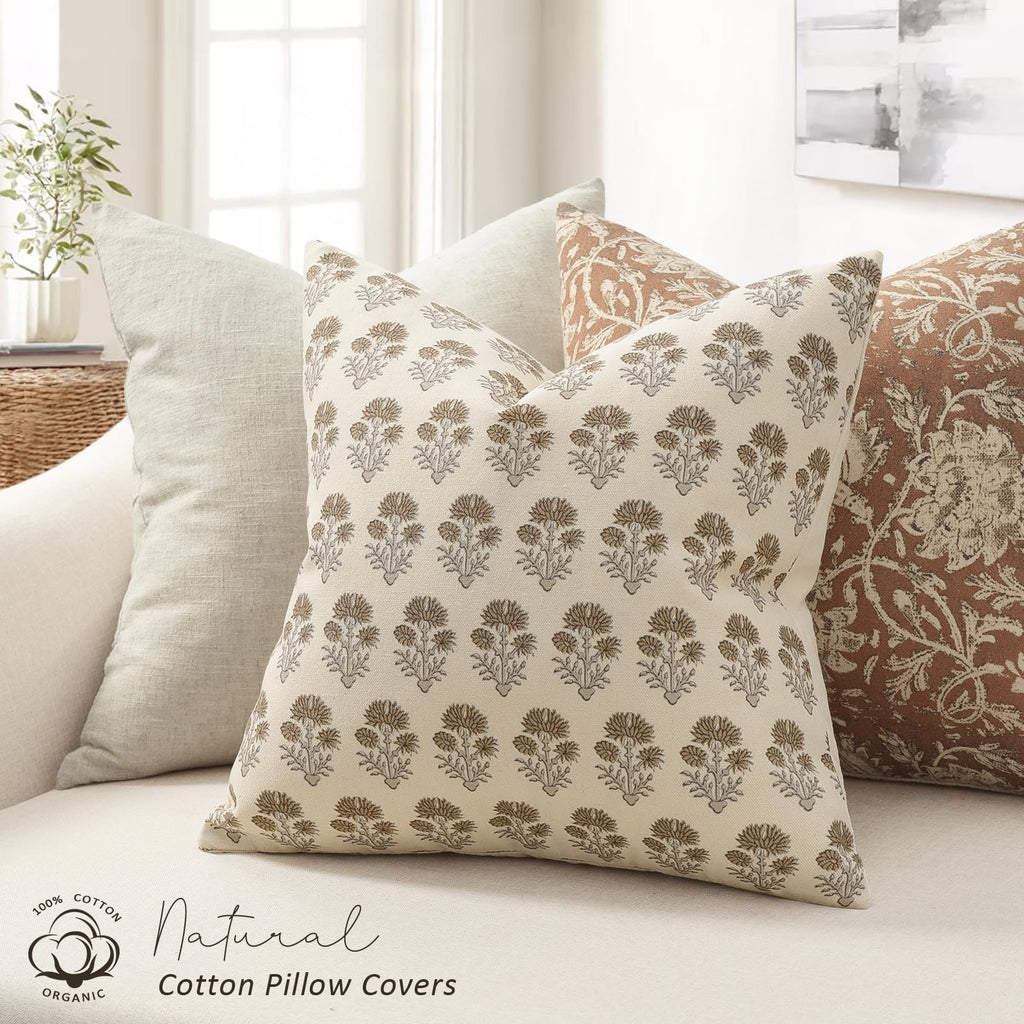 Farmhouse Floral Pillow Covers 20x20 Set of 2, Country Botanical Throw Pillow Cover for Sofa Couch Bed Living Room