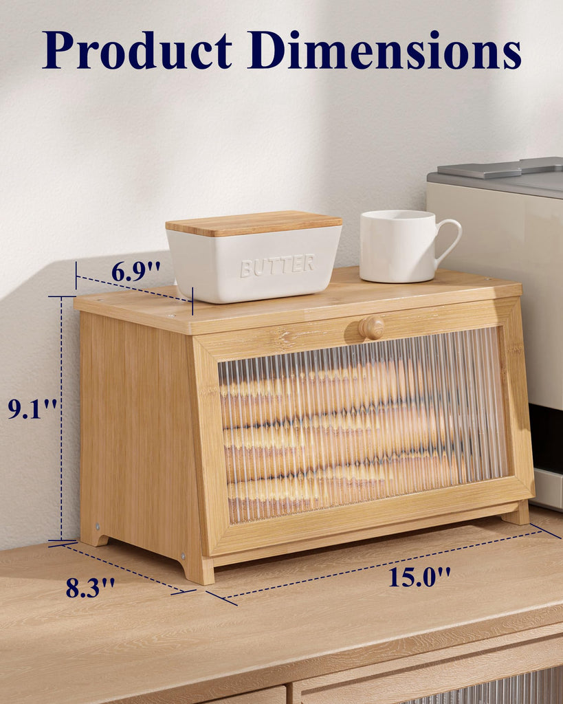 Bread Box - Wooden Countertop, 1-Tier, Bamboo
