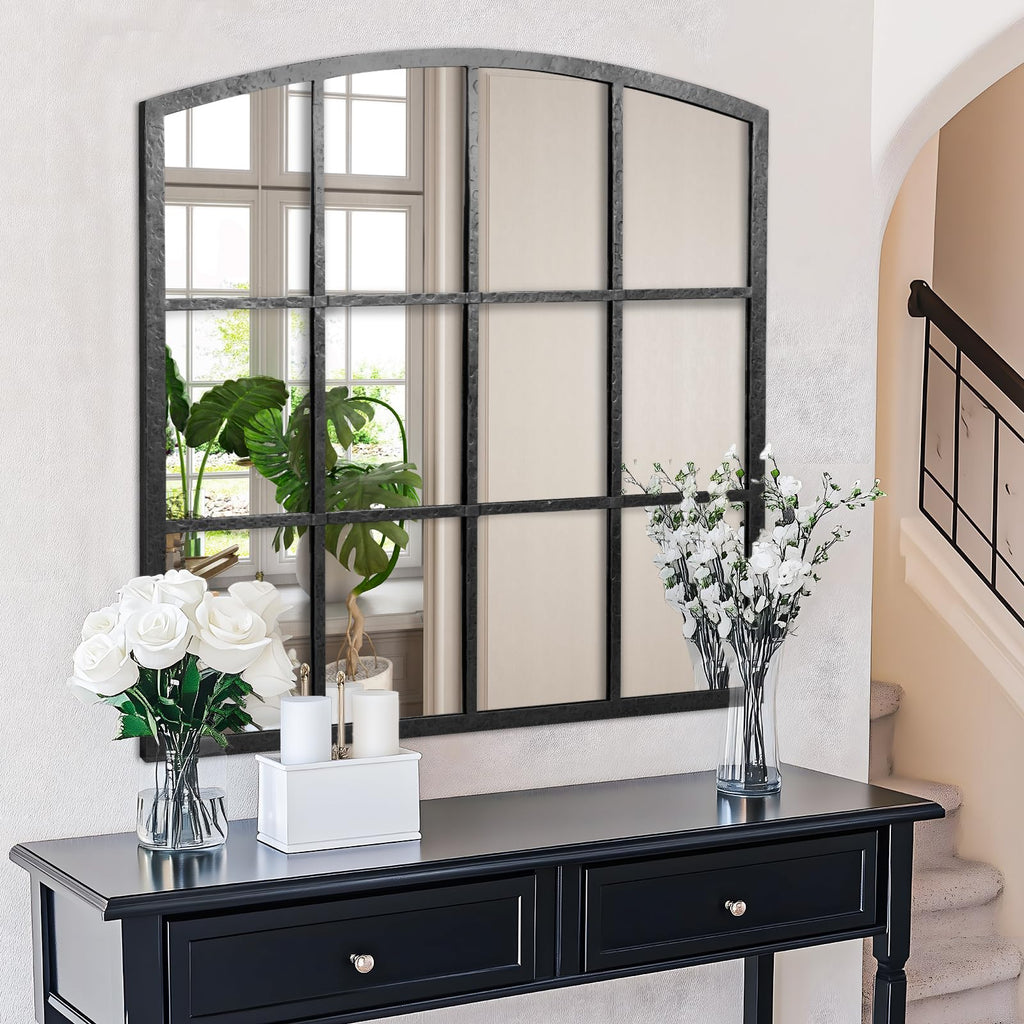 Hand-Forged Black Window Pane Mirror, 36" x 36" Decorative Mirror