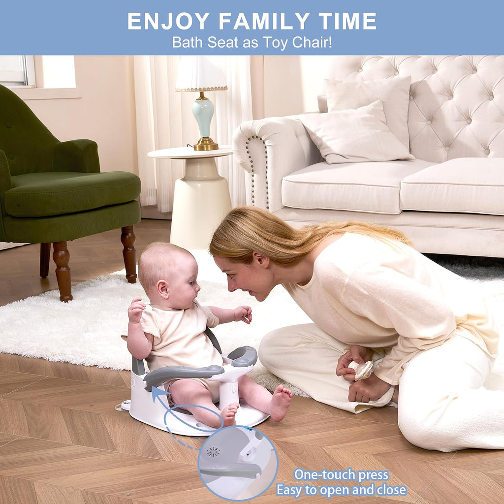 Bath seat for Babies 6 Months & up, 360° Stable Toddler Bath Chair with one-Touch Button, Back Hollow Design, Water