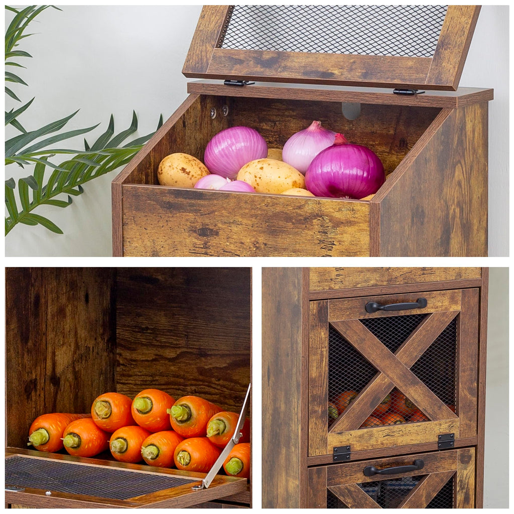 Potato and Onion Storage Cabinet Bin, Brown