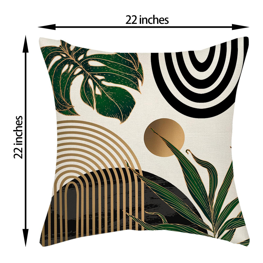 Black Boho Pillow Covers 22x22 Inch 2 Pcs Green Gold Tropical Leaf Mid Century Summer Outdoor Decor Throw Pillows
