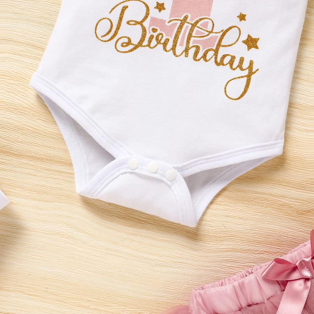 Baby Girl Birthday Cake Smash Outfit Toddler Girl My 1st Birthday Romper Tutu Skirt with Headband Clothes Set
