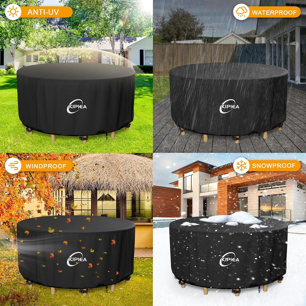 Round Patio Table Cover Waterproof, Heavy-Duty Round Patio Furniture Covers, No Tears Anti UV No Fading (62" Dia x