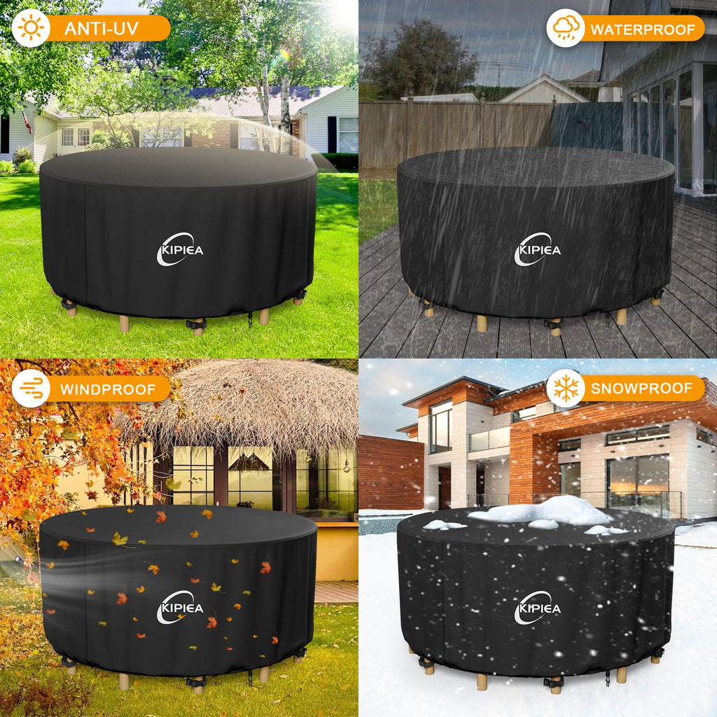 Round Patio Table Cover Waterproof, Heavy-Duty Round Patio Furniture Covers, No Tears Anti UV No Fading (96" Dia x