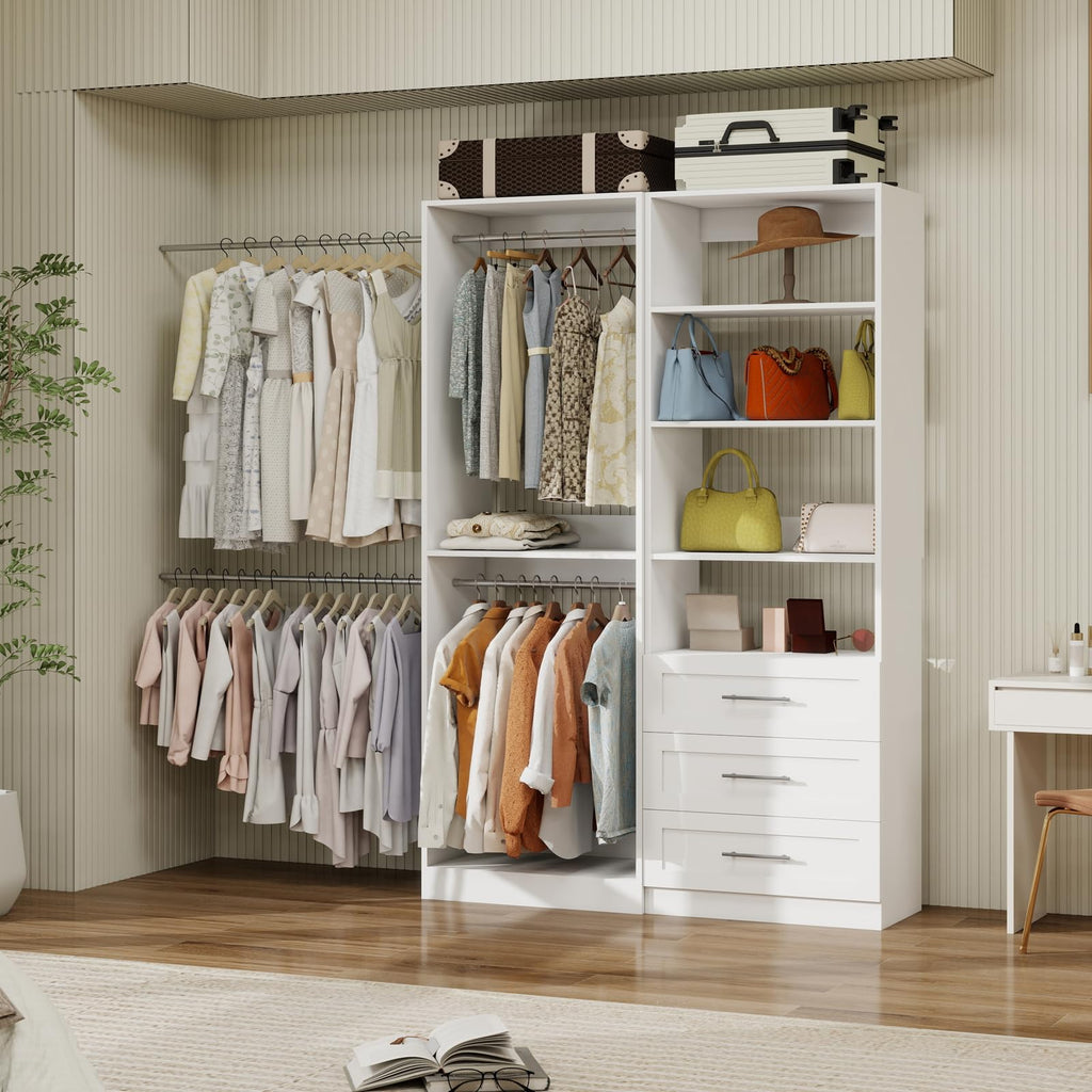 Closet System with 6 Drawers, 8FT-21FT Wooden Organizer System