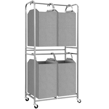 Vertical Laundry Hamper with Removable Tote Bags, Gray