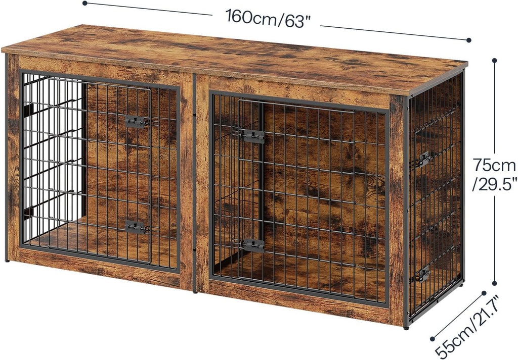 Dog Crate Furniture for 2 Dogs, Large Double Dog Crate Furniture with Divider, Wooden Indoor Kennel TV Stand