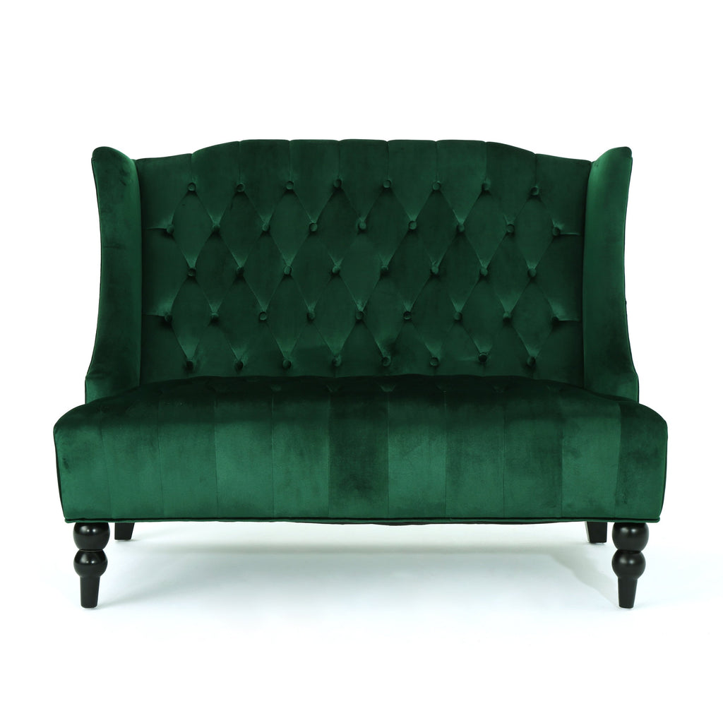 Modern Tufted Velvet Wingback Loveseat, Tufted Velvet 2 Seat Couch Sofas with High Back Thick Padded Cushioned Seats