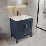 30 Inch Blue Freestanding Bathroom Vanity Sink Base Cabinet Without Top with Bottom Drawer / Handler -- 30-inch-blue-freestanding-bathroom-vanity-sink-base-cabinet-bottom-drawer