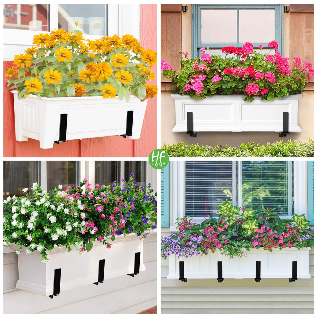 2 PCS Adjustable Planter Box Brackets (6 to 12.5 in), Universal Window Box Brackets, Heavy Duty Metal Flower Box Wall