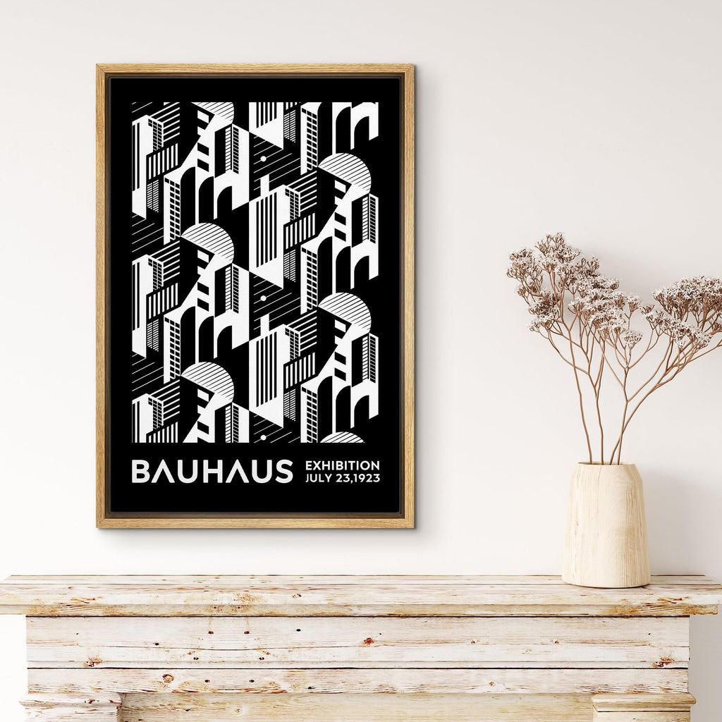 Framed Canvas Print Wall Art Bauhaus Geometric Art Deco Landscape Shapes Abstract Illustrations Modern Art Minimal