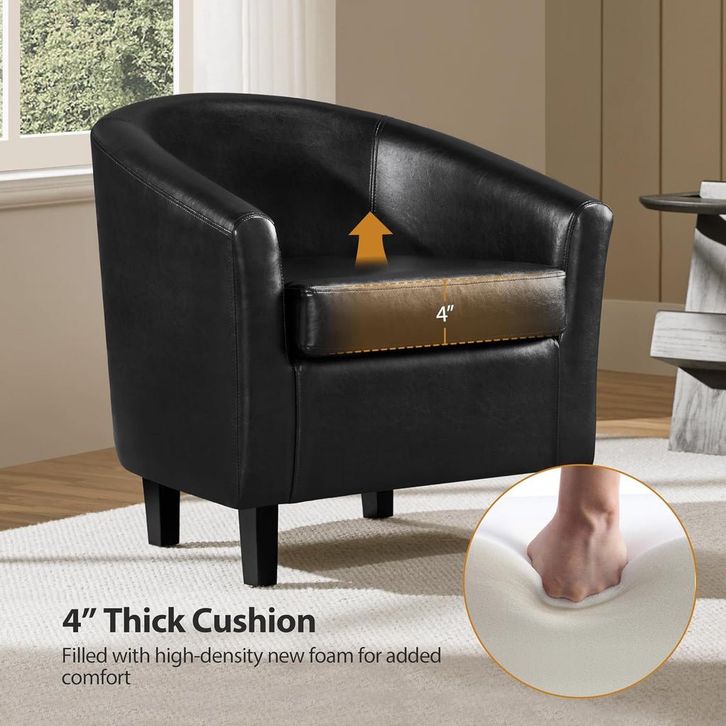 Accent Chairs, Faux Leather Barrel Armchairs, Black
