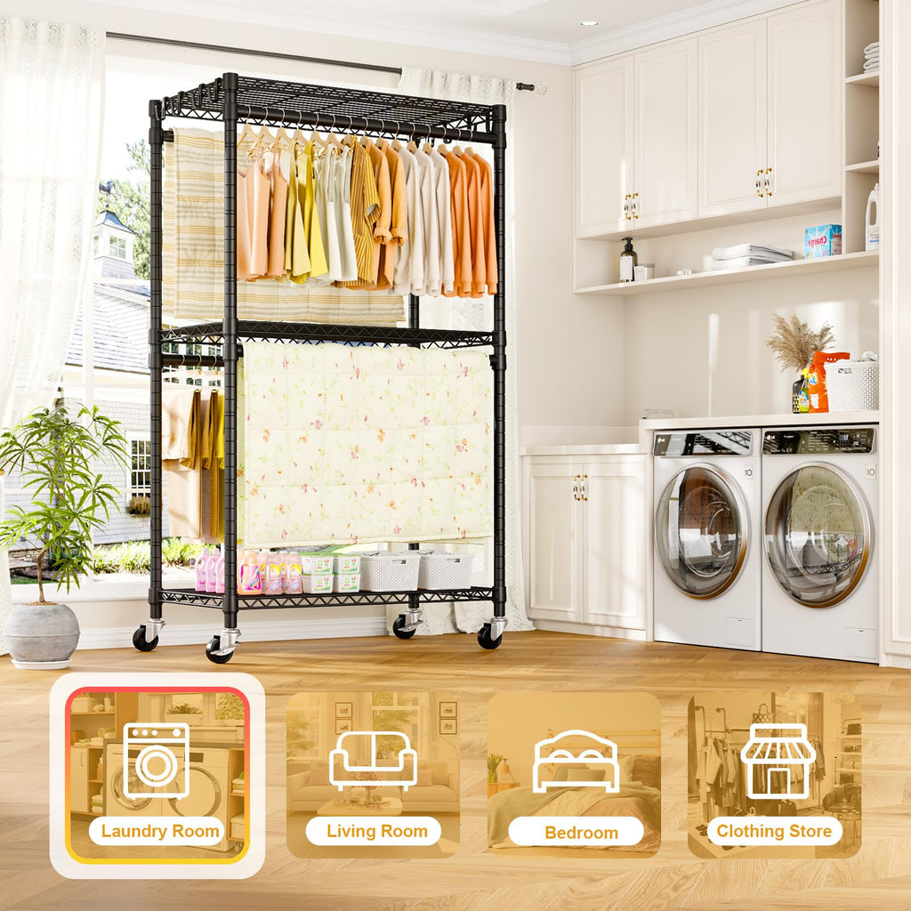 P5 Rolling Clothes Rack, Clothing Racks for Hanging Clothes, Black