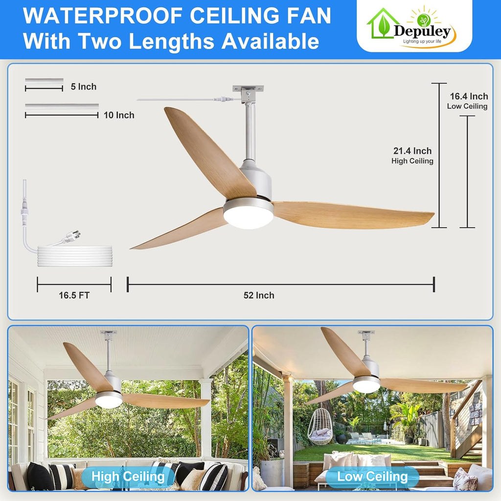 52 Inch Nickel Waterproof Gazebo Fans with Lights Outdoor Hanging - Plug in Remote App Control for Patio Indoor Farmhouse Porch - 6 Speed Reversible DC Motor A101-B0F4NPVQK4