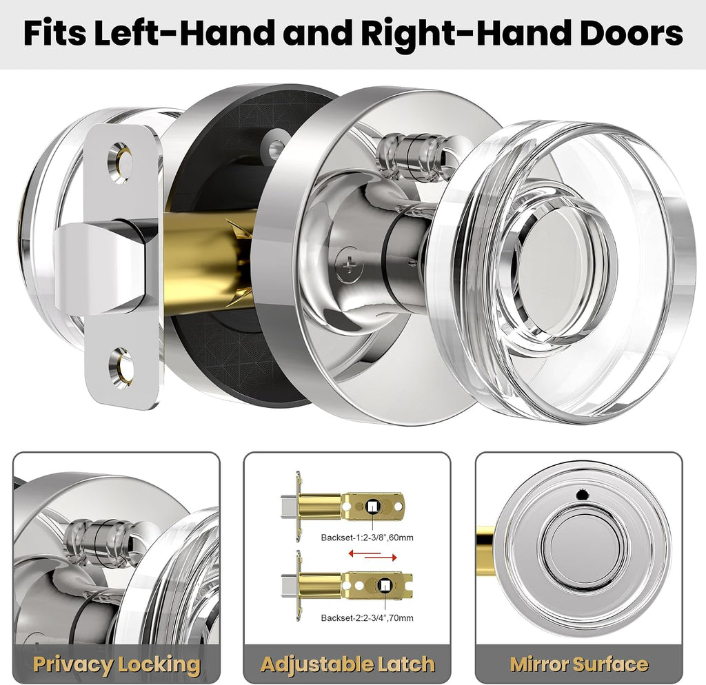 Crystal Door Knob Polished Chrome Interior Privacy Door Knobs Glass Interior Door Knob