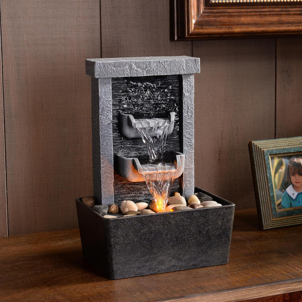 Home Décor 10.3 in Indoor Waterfall Fountain Relaxation High Pressure Water Pumps Tabletop Fountain Nature Feeling