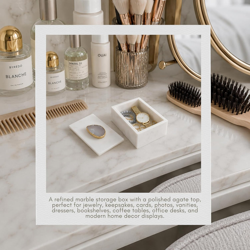 Marble Decorative Box Decor - Jewelry Box with Lid and Gold Accent for Keepsakes - Ideal Home Organizer and Storage